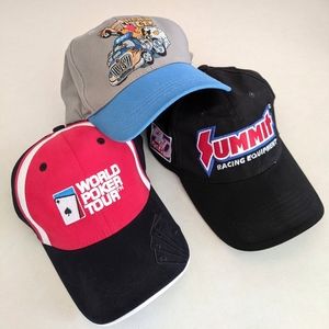 NWOT Bundle 3 Baseball Caps Dad Hats World Poker Tour Welding Cars Auto Racing